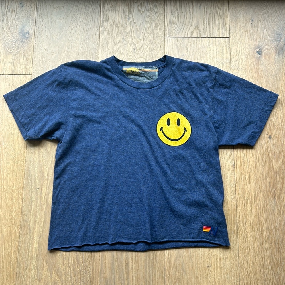 Aviator Nation Smiley 2 Boyfriend Tee in Navy
